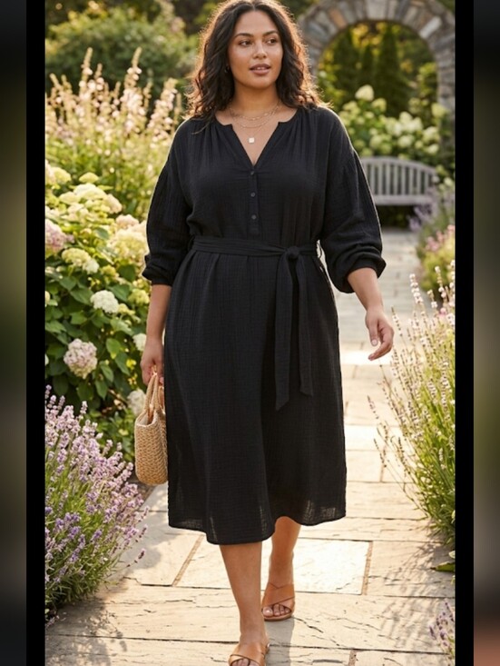 Universal Thread Dresses & Skirts - Universal Thread Black Button-Front Belted Midi Dress, NWOT